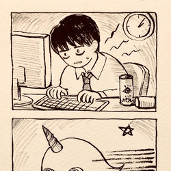 This is a pixiv picture whose title is 睡魔（ミニ漫画）.