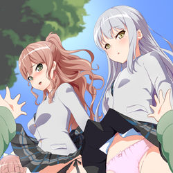 This is a pixiv picture whose title is スカートめくられるリサゆき.