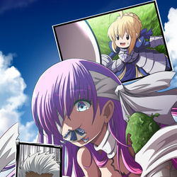 This is a pixiv picture whose title is このすばセイバー ＶＳキングプロテア.