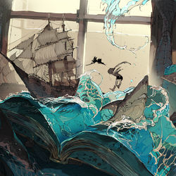 This is a pixiv picture whose title is 冒険小説.