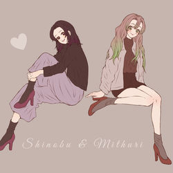 This is a pixiv picture whose title is しのぶさんと蜜璃ちゃん.