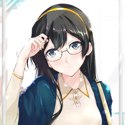 This is a pixiv picture whose title is 近づく待ち合わせ時間に、そわそわする大淀さん.