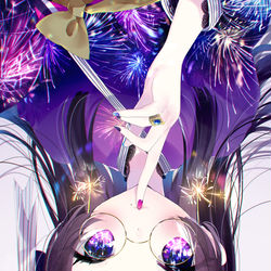 This is a pixiv picture whose title is 打ち上げ花火と着物少女.