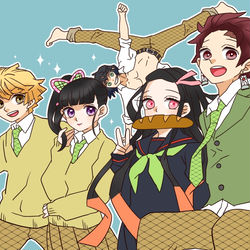 This is a pixiv picture whose title is キメツ学園.