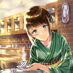 This is a pixiv picture whose title is 珈琲をしづかに.