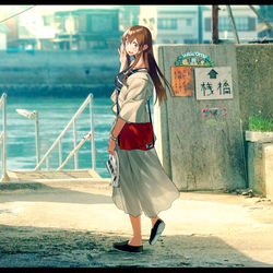 This is a pixiv picture whose title is 赤城さん、音戸渡船にて.