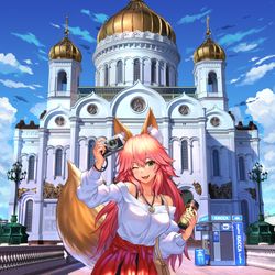 This is a pixiv picture whose title is 玉藻の前と一緒に旅行する.