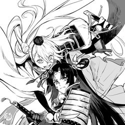 This is a pixiv picture whose title is 英霊＆刀(クロスオーバー).