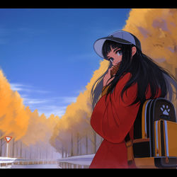 This is a pixiv picture whose title is 秋の空と散歩道.