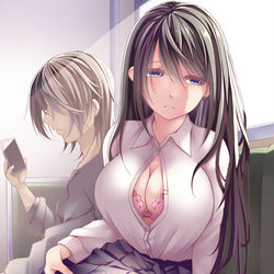 This is a pixiv picture whose title is 電車の中でパンツを見せてくれる女の子.