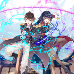 This is a pixiv picture whose title is 『聖語の皇弟と魔剣の騎士姫 〜蒼雪のクロニクル〜 II』.