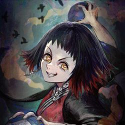 This is a pixiv picture whose title is 「人喰い鬼-朱紗丸-」【メイキングあり】.