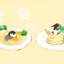 This is a pixiv picture whose title is ペンギンパスタ.