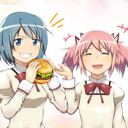 This is a pixiv picture whose title is さ「さやかちゃんが一気に食べちゃうよ～」ま「食べます！」.