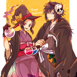 This is a pixiv picture whose title is 【ぎゆしの】Happy Halloween🎃.