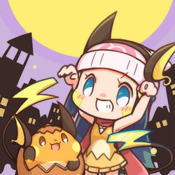 This is a pixiv picture whose title is ヒカリとライチュウとハロウィンと。.