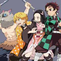 This is a pixiv picture whose title is 鬼滅の刃 Main 4人.