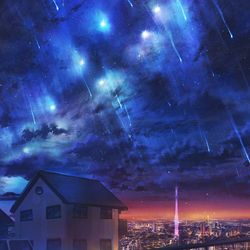 This is a pixiv picture whose title is 星雨の夜景.