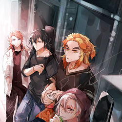 This is a pixiv picture whose title is 鬼滅樂團.