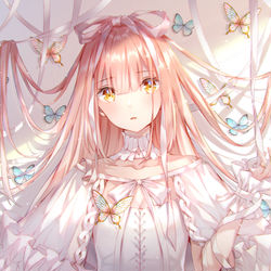 This is a pixiv picture whose title is リボンと蝶.