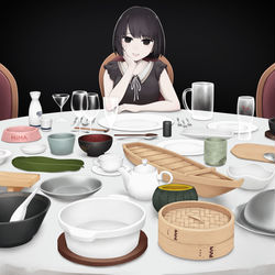 This is a pixiv picture whose title is 退屈な食卓.