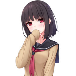 This is a pixiv picture whose title is 挑発黒髪病みJK.