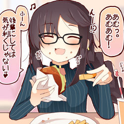 This is a pixiv picture whose title is 『後輩にハンバーガーを奢らせたわよ！！！』.