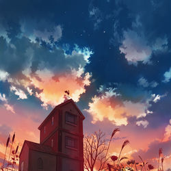 This is a pixiv picture whose title is 風見鶏の夕暮れ.
