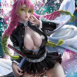 This is a pixiv picture whose title is 甘露寺蜜璃 Mitsuri pinup.