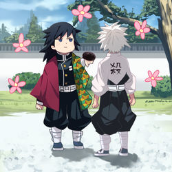 This is a pixiv picture whose title is 今度から懐におはぎを忍ばせておいて不死川に会う時あげようと思う.