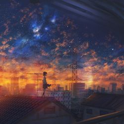 This is a pixiv picture whose title is 電車の窓から.