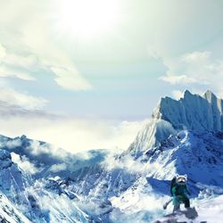 This is a pixiv picture whose title is 雪山で秋空を見上げる.