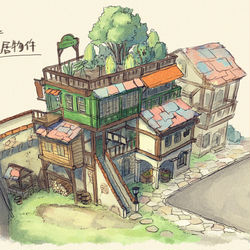 This is a pixiv picture whose title is ゴチャっと雑居物件.