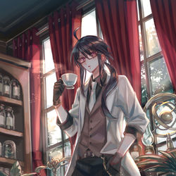 This is a pixiv picture whose title is 赤の研究室.