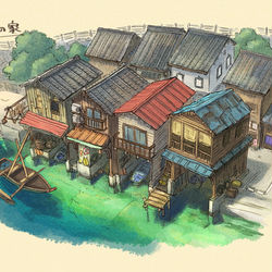 This is a pixiv picture whose title is 胸熱！漁村の家.