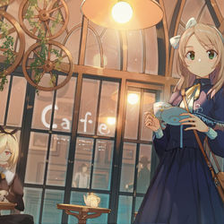 This is a pixiv picture whose title is 喫茶店.