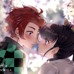This is a pixiv picture whose title is I Dedided To Kiss Him 💜❤️.