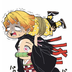 This is a pixiv picture whose title is 禰豆子に誘拐される善逸.