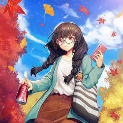 This is a pixiv picture whose title is red Maple leaf and Ginkgo biloba.