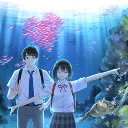 This is a pixiv picture whose title is キミと青い世界で.