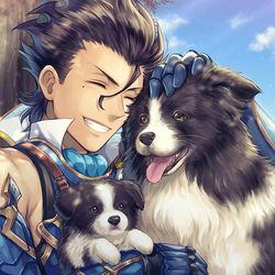 This is a pixiv picture whose title is 剣ディルと犬.