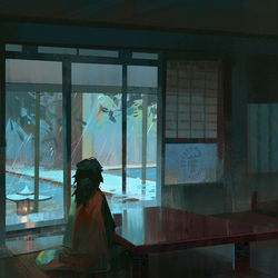 This is a pixiv picture whose title is 朝の雨 ロゴ.