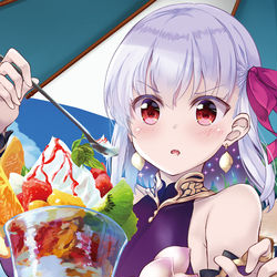 This is a pixiv picture whose title is カーマに甘いものをおごる.