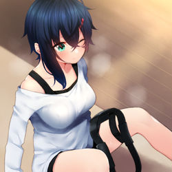 This is a pixiv picture whose title is 【オリジナル】モモデプッシュで咲生ちゃん.