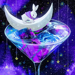 This is a pixiv picture whose title is 月を浸した夜.