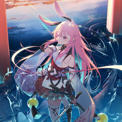 This is a pixiv picture whose title is 鸟居前的八重樱.