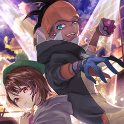 This is a pixiv picture whose title is ポケモン剣盾　ユウリ（女主人公）＆キバナ.