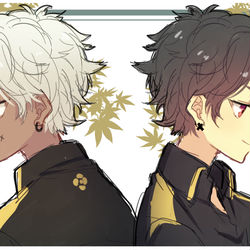 This is a pixiv picture whose title is 背中合わせ.