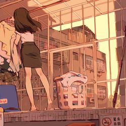 This is a pixiv picture whose title is 收衣 / 取り込む.