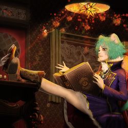 This is a pixiv picture whose title is 猫山先輩、読書中.